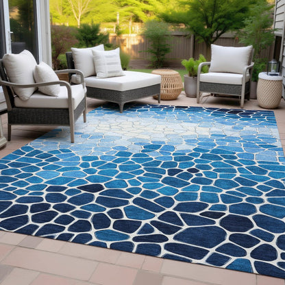 Machine Washable Indoor/Outdoor Chantille ACN2190 Blue 3' x 5' Rug