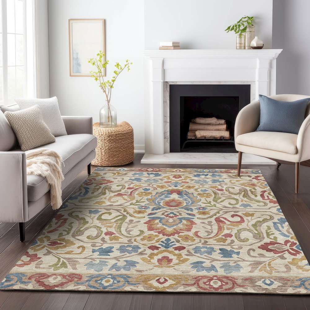 Machine Washable Indoor/Outdoor Chantille ACN2193 Beige 3' x 5' Rug