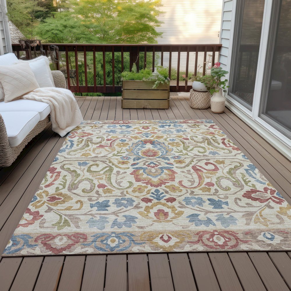 Machine Washable Indoor/Outdoor Chantille ACN2193 Beige 3' x 5' Rug