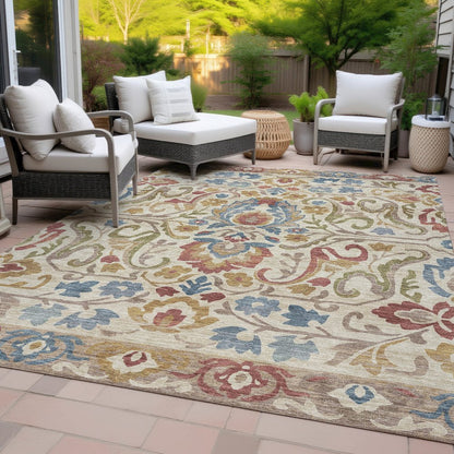 Machine Washable Indoor/Outdoor Chantille ACN2193 Beige 3' x 5' Rug