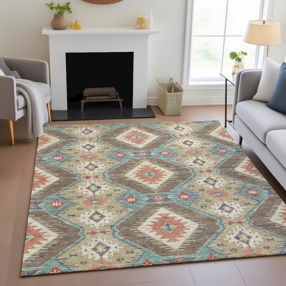 Machine Washable Indoor/Outdoor Chantille ACN2210 Khaki 3' x 5' Rug