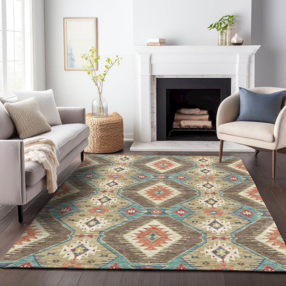 Machine Washable Indoor/Outdoor Chantille ACN2210 Khaki 3' x 5' Rug