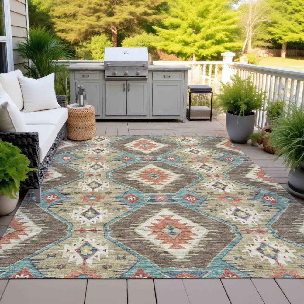 Machine Washable Indoor/Outdoor Chantille ACN2210 Khaki 3' x 5' Rug