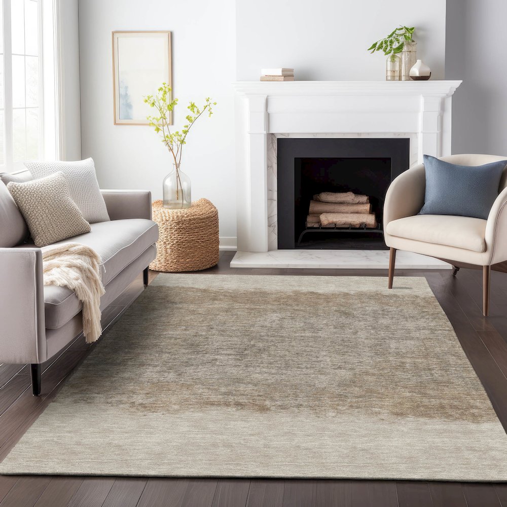 Machine Washable Indoor/Outdoor Chantille ACN2214 Beige 3' x 5' Rug