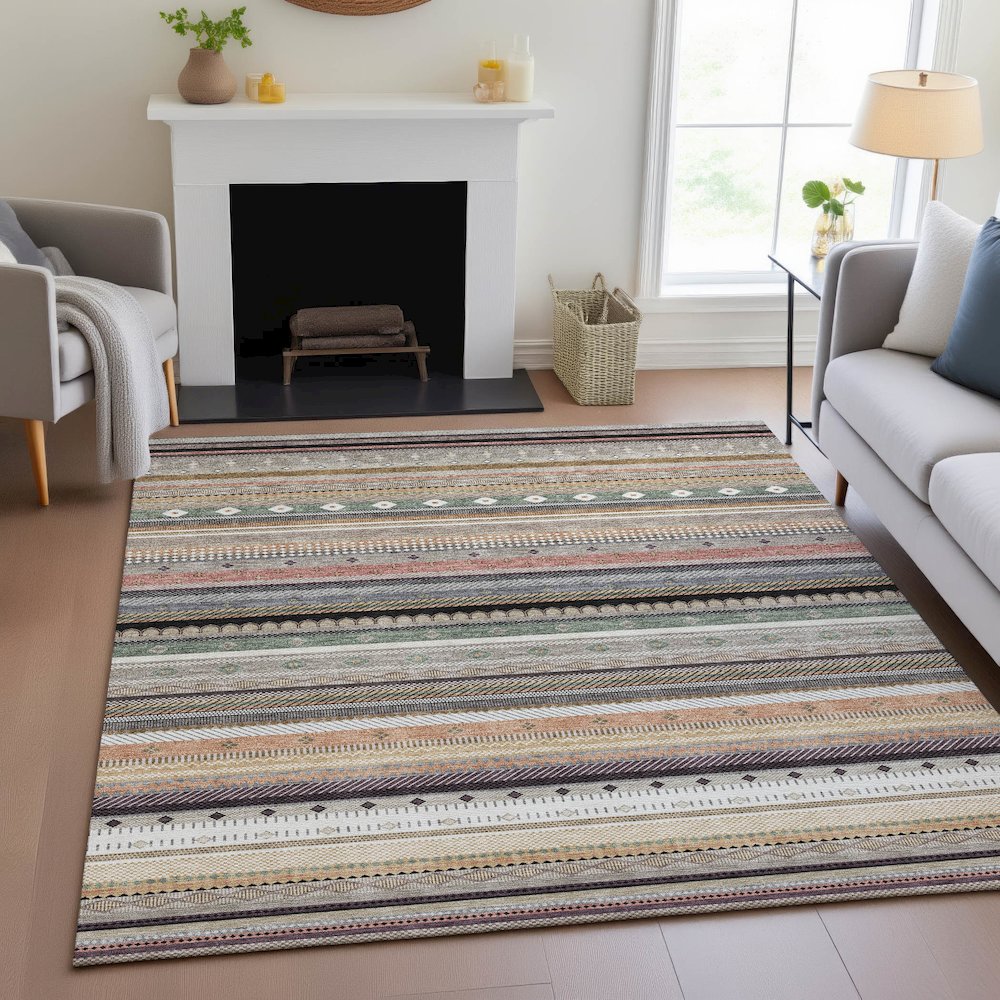 Machine Washable Indoor/Outdoor Chantille ACN2218 Khaki 3' x 5' Rug