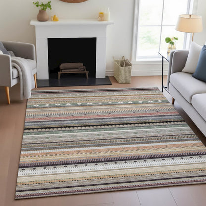 Machine Washable Indoor/Outdoor Chantille ACN2218 Khaki 3' x 5' Rug