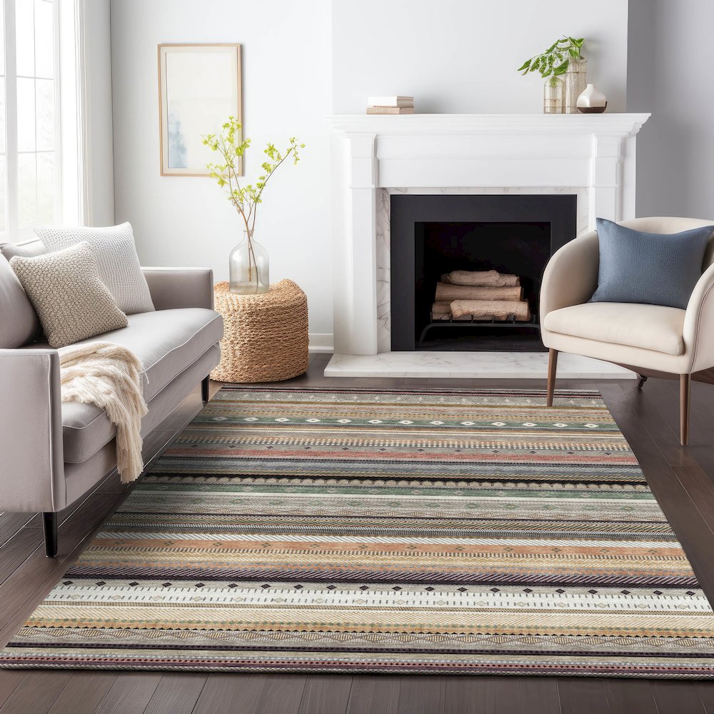 Machine Washable Indoor/Outdoor Chantille ACN2218 Khaki 3' x 5' Rug
