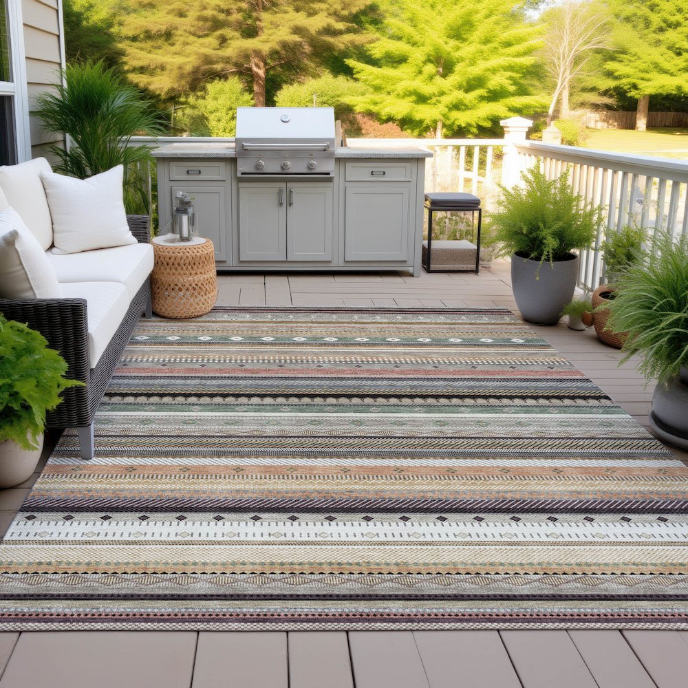 Machine Washable Indoor/Outdoor Chantille ACN2218 Khaki 3' x 5' Rug