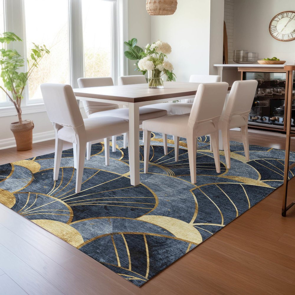 Machine Washable Indoor/Outdoor Chantille ACN2221 Navy 3' x 5' Rug