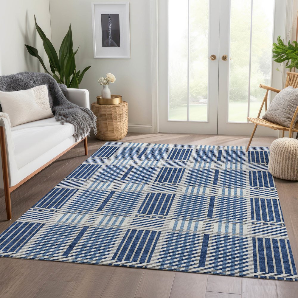 Premium Machine Washable Mayfield AMF1000 Navy 3' x 5' Rug