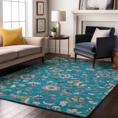 Premium Machine Washable Mayfield AMF1006 Teal 3' x 5' Rug