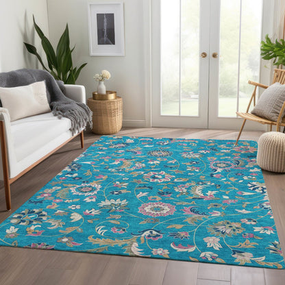 Premium Machine Washable Mayfield AMF1006 Teal 3' x 5' Rug