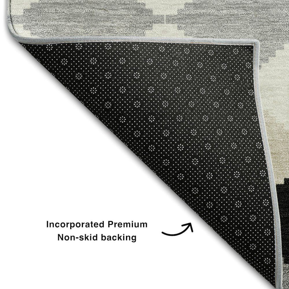 Premium Machine Washable Mayfield AMF1007 Black 2'3" x 7'6" Runner Rug