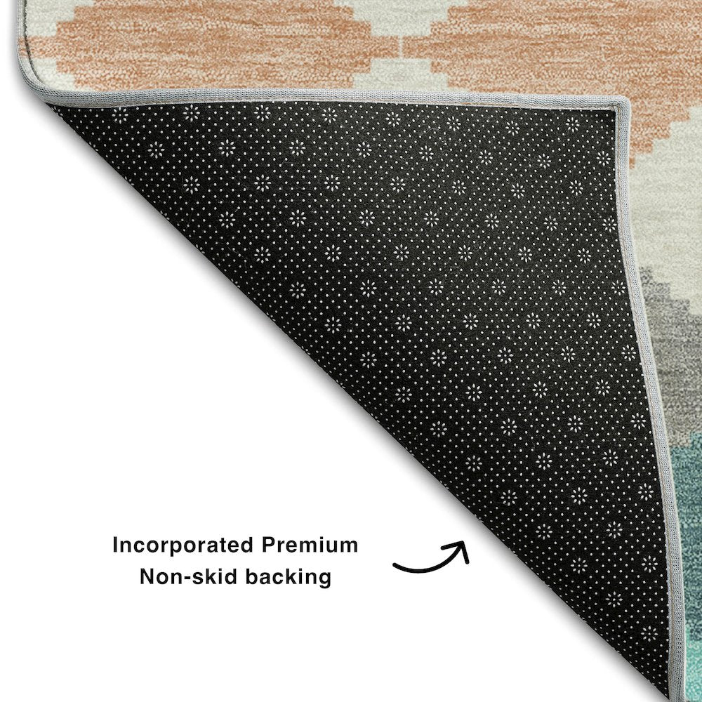 Premium Machine Washable Mayfield AMF1007 Teal 2'3" x 7'6" Runner Rug