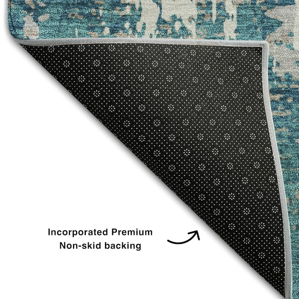 Premium Machine Washable Mayfield AMF1008 Teal 2'3" x 7'6" Runner Rug