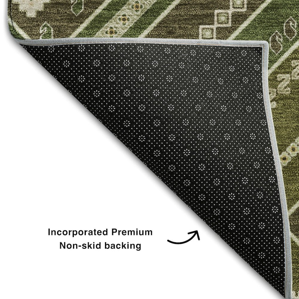 Premium Machine Washable Mayfield AMF1010 Olive 2'3" x 7'6" Runner Rug
