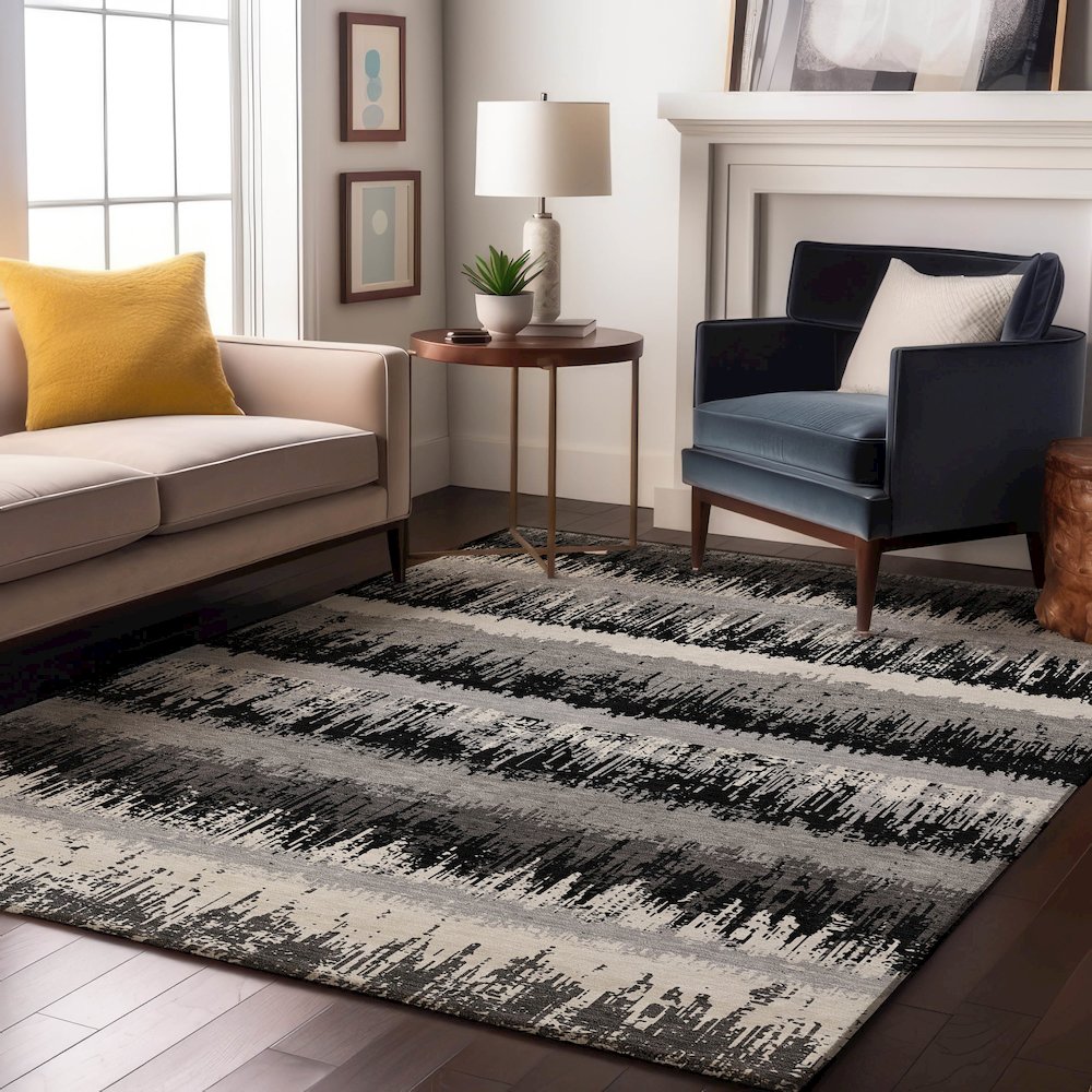 Premium Machine Washable Mayfield AMF1013 Black 3' x 5' Rug