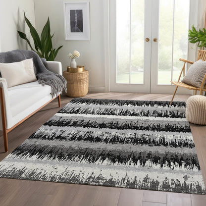 Premium Machine Washable Mayfield AMF1013 Black 3' x 5' Rug