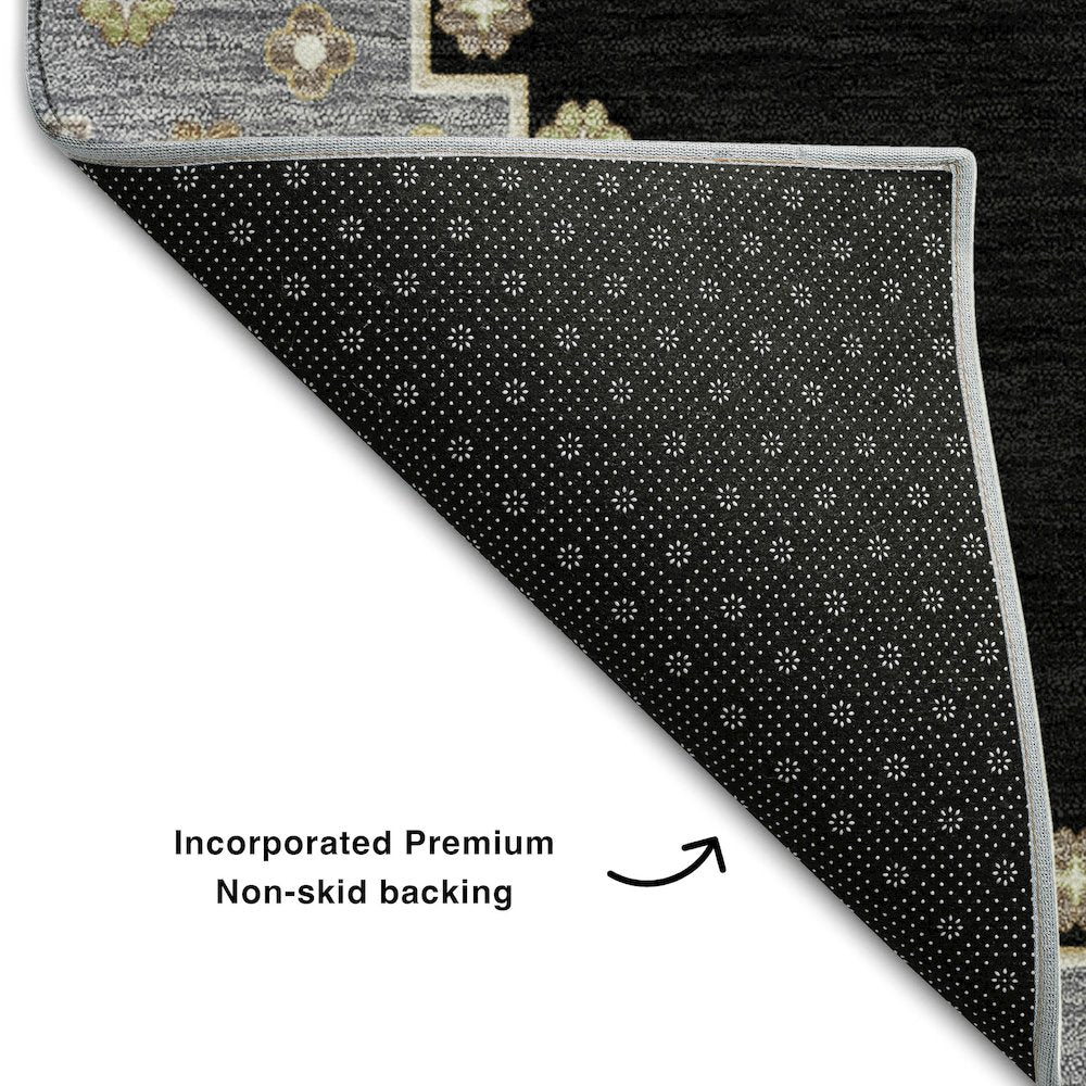 Premium Machine Washable Mayfield AMF1014 Black 2'3" x 7'6" Runner Rug