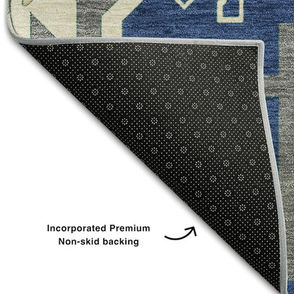 Premium Machine Washable Mayfield AMF1015 Navy 2'3" x 7'6" Runner Rug
