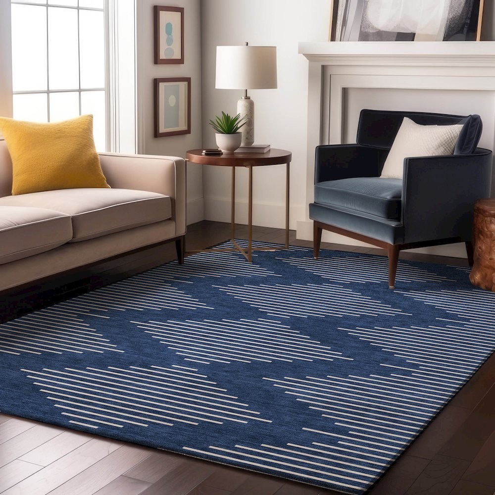 Premium Machine Washable Mayfield AMF1016 Navy 3' x 5' Rug