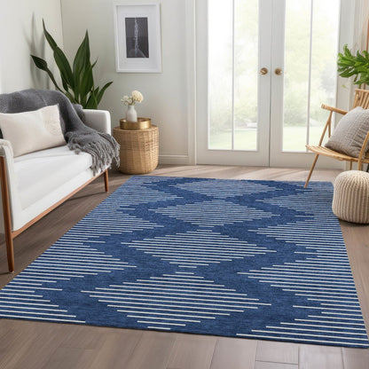 Premium Machine Washable Mayfield AMF1016 Navy 3' x 5' Rug