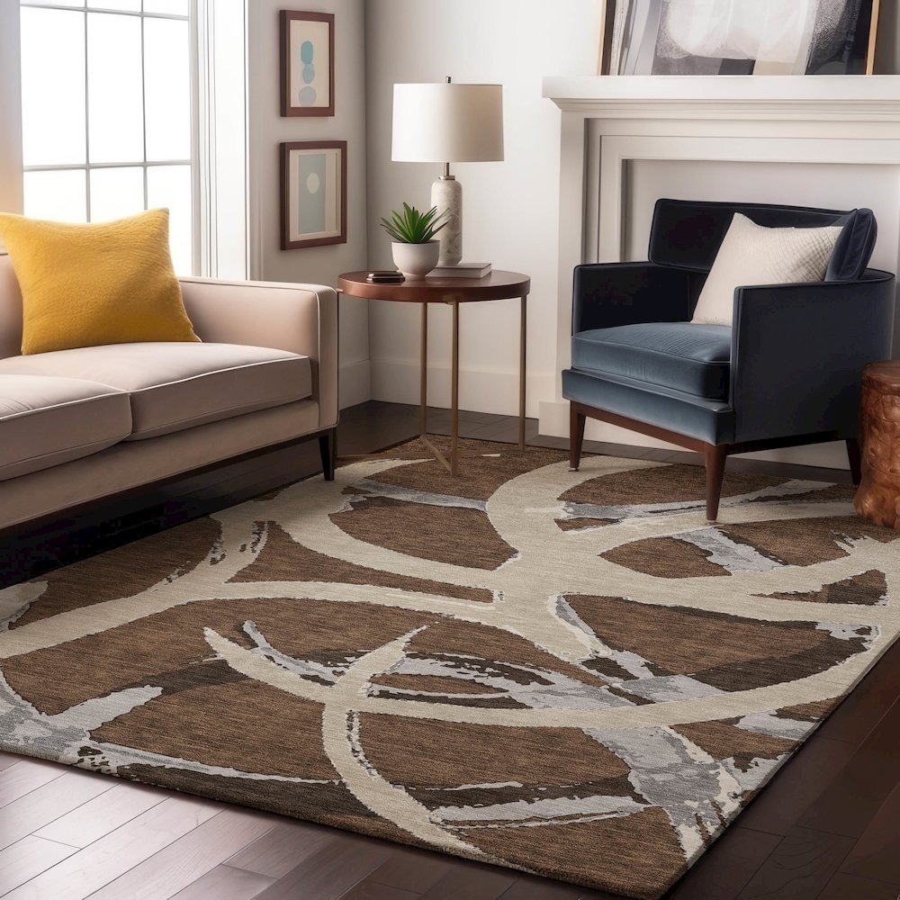 Premium Machine Washable Mayfield AMF1022 Brown 3' x 5' Rug