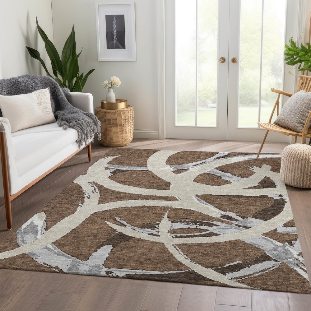Premium Machine Washable Mayfield AMF1022 Brown 3' x 5' Rug