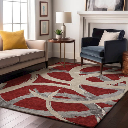 Premium Machine Washable Mayfield AMF1022 Red 3' x 5' Rug