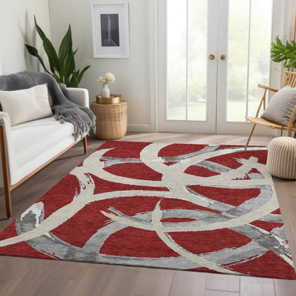 Premium Machine Washable Mayfield AMF1022 Red 3' x 5' Rug