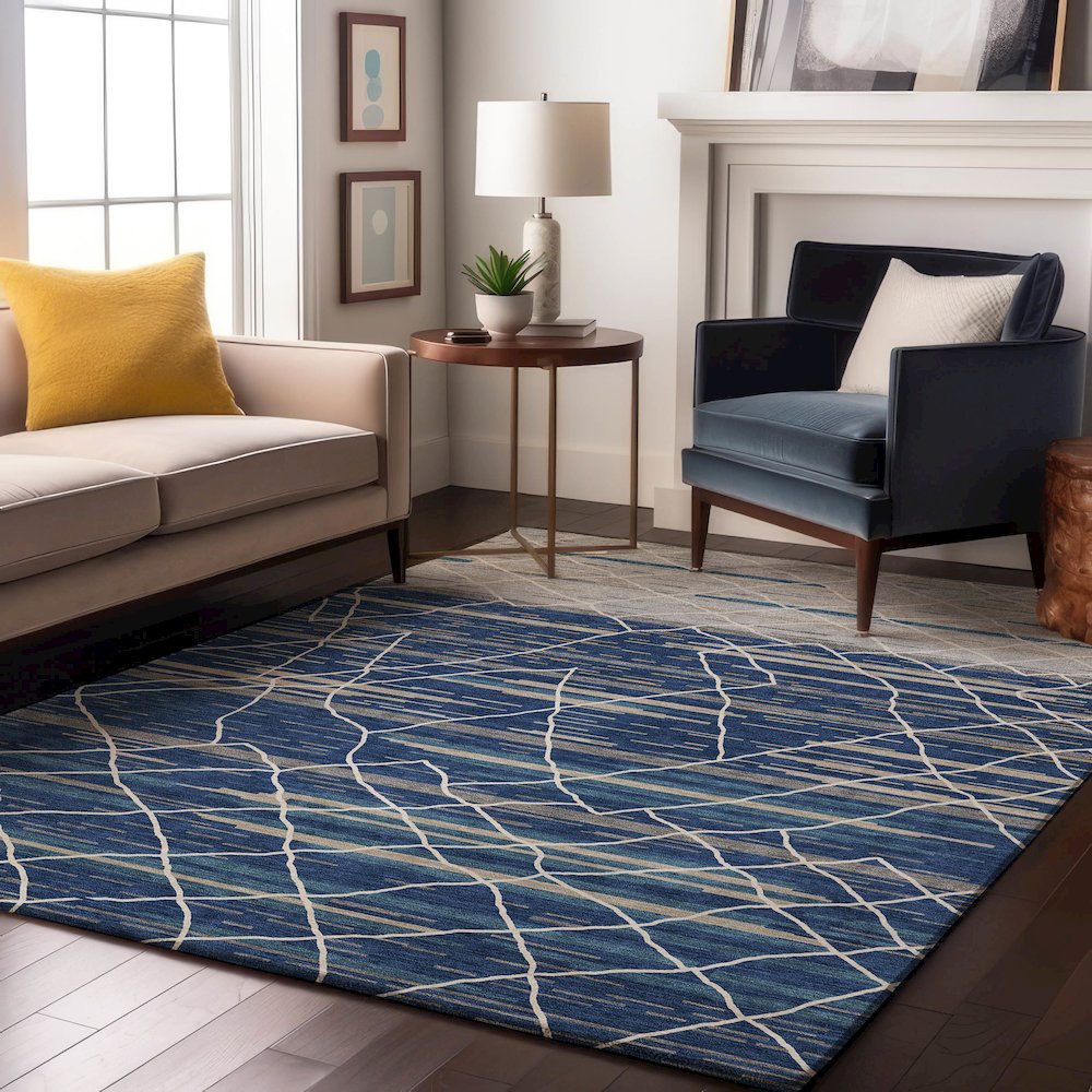 Premium Machine Washable Mayfield AMF1025 Navy 3' x 5' Rug