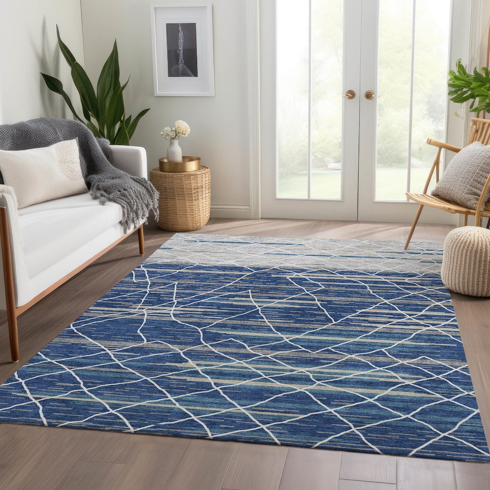Premium Machine Washable Mayfield AMF1025 Navy 3' x 5' Rug