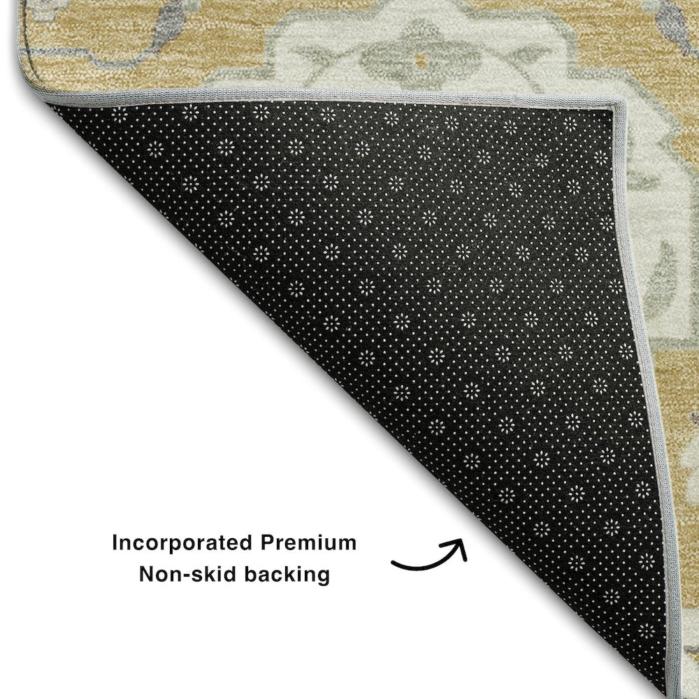 Premium Machine Washable Mayfield AMF1026 Gold 2'3" x 7'6" Runner Rug
