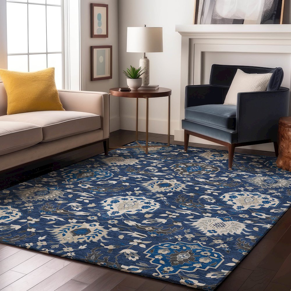 Premium Machine Washable Mayfield AMF1026 Navy 3' x 5' Rug