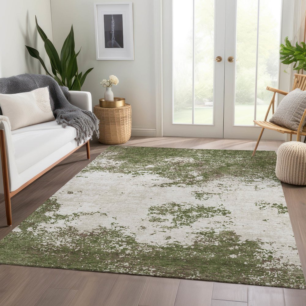 Premium Machine Washable Mayfield AMF1027 Olive 3' x 5' Rug