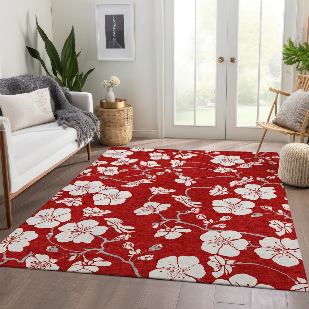 Premium Machine Washable Mayfield AMF1032 Red 3' x 5' Rug