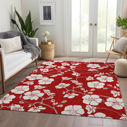Premium Machine Washable Mayfield AMF1032 Red 3' x 5' Rug