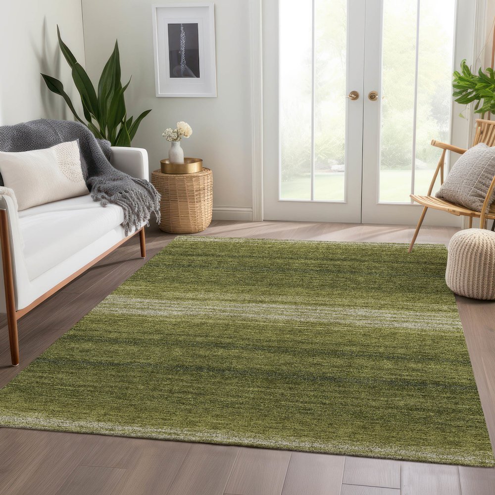 Premium Machine Washable Mayfield AMF1033 Olive 3' x 5' Rug
