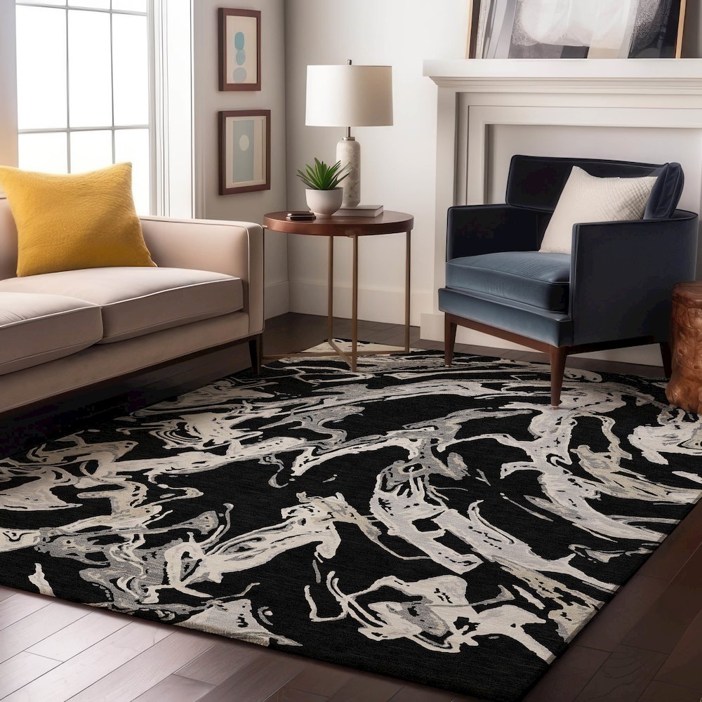Premium Machine Washable Mayfield AMF1035 Black 3' x 5' Rug