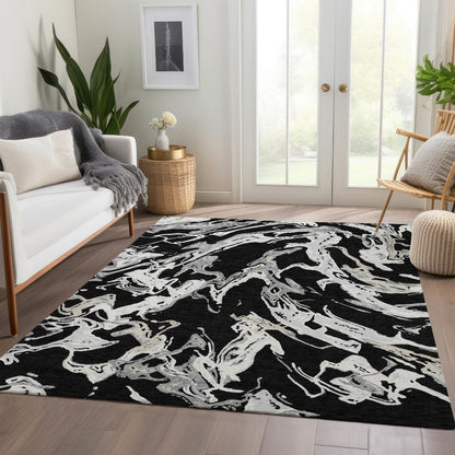 Premium Machine Washable Mayfield AMF1035 Black 3' x 5' Rug