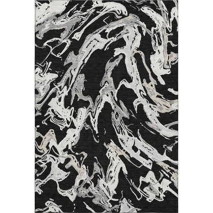 Premium Machine Washable Mayfield AMF1035 Black 3' x 5' Rug