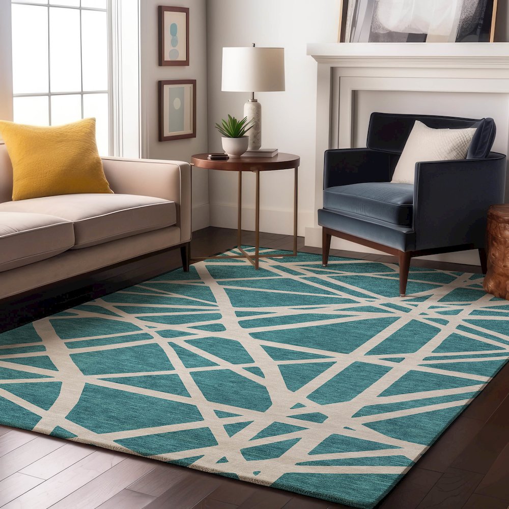Premium Machine Washable Mayfield AMF1040 Teal 3' x 5' Rug
