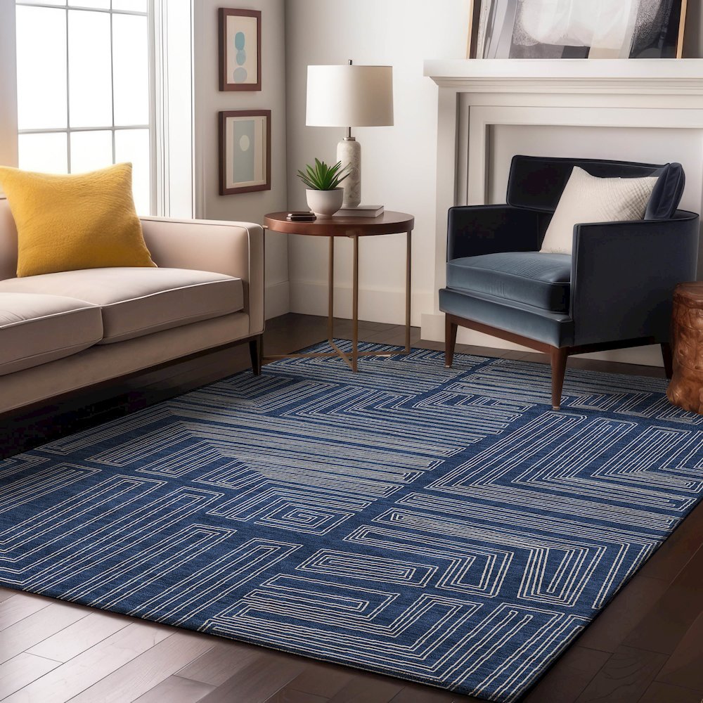 Premium Machine Washable Mayfield AMF1045 Navy 3' x 5' Rug