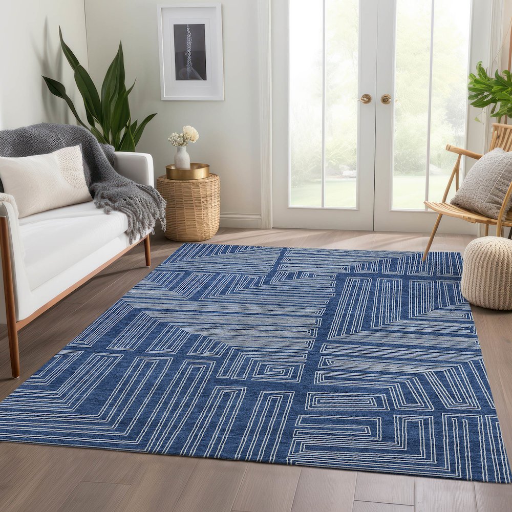 Premium Machine Washable Mayfield AMF1045 Navy 3' x 5' Rug