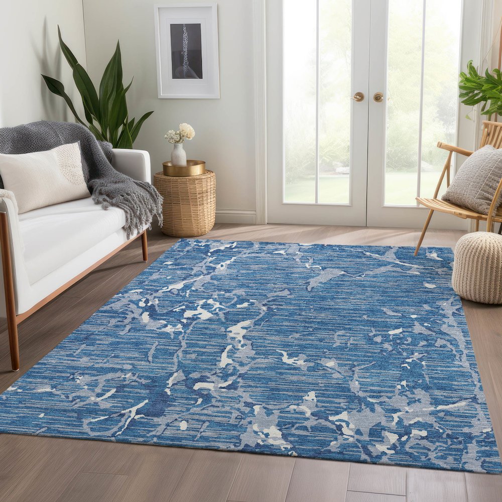 Premium Machine Washable Mayfield AMF1046 Blue 3' x 5' Rug