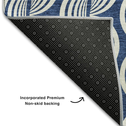 Premium Machine Washable Mayfield AMF1055 Navy 2'3" x 7'6" Runner Rug