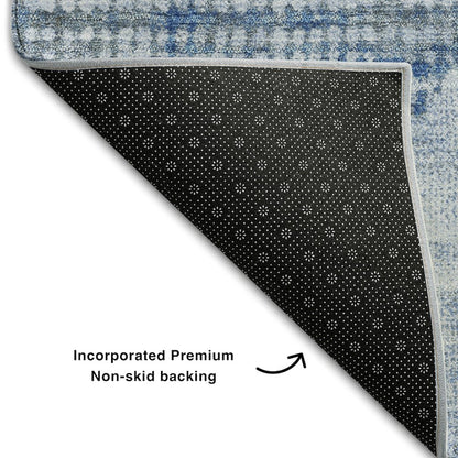 Premium Machine Washable Mayfield AMF1065 Blue 2'3" x 7'6" Runner Rug