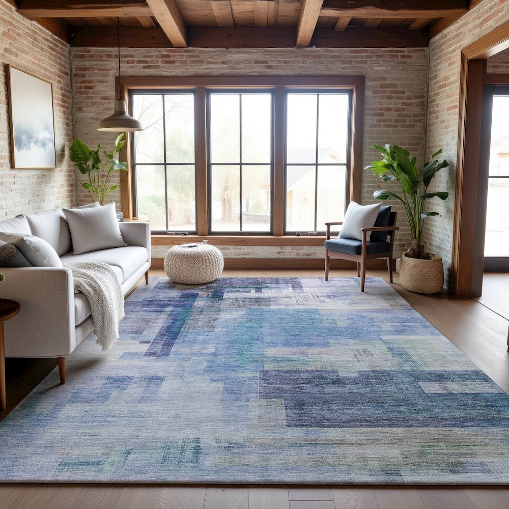 Premium Machine Washable Mayfield AMF1067 Blue 3' x 5' Rug