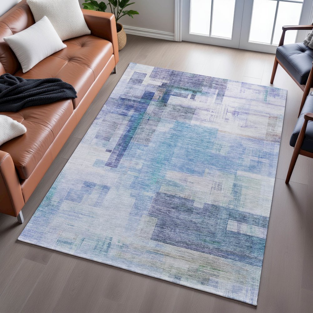 Premium Machine Washable Mayfield AMF1067 Blue 3' x 5' Rug