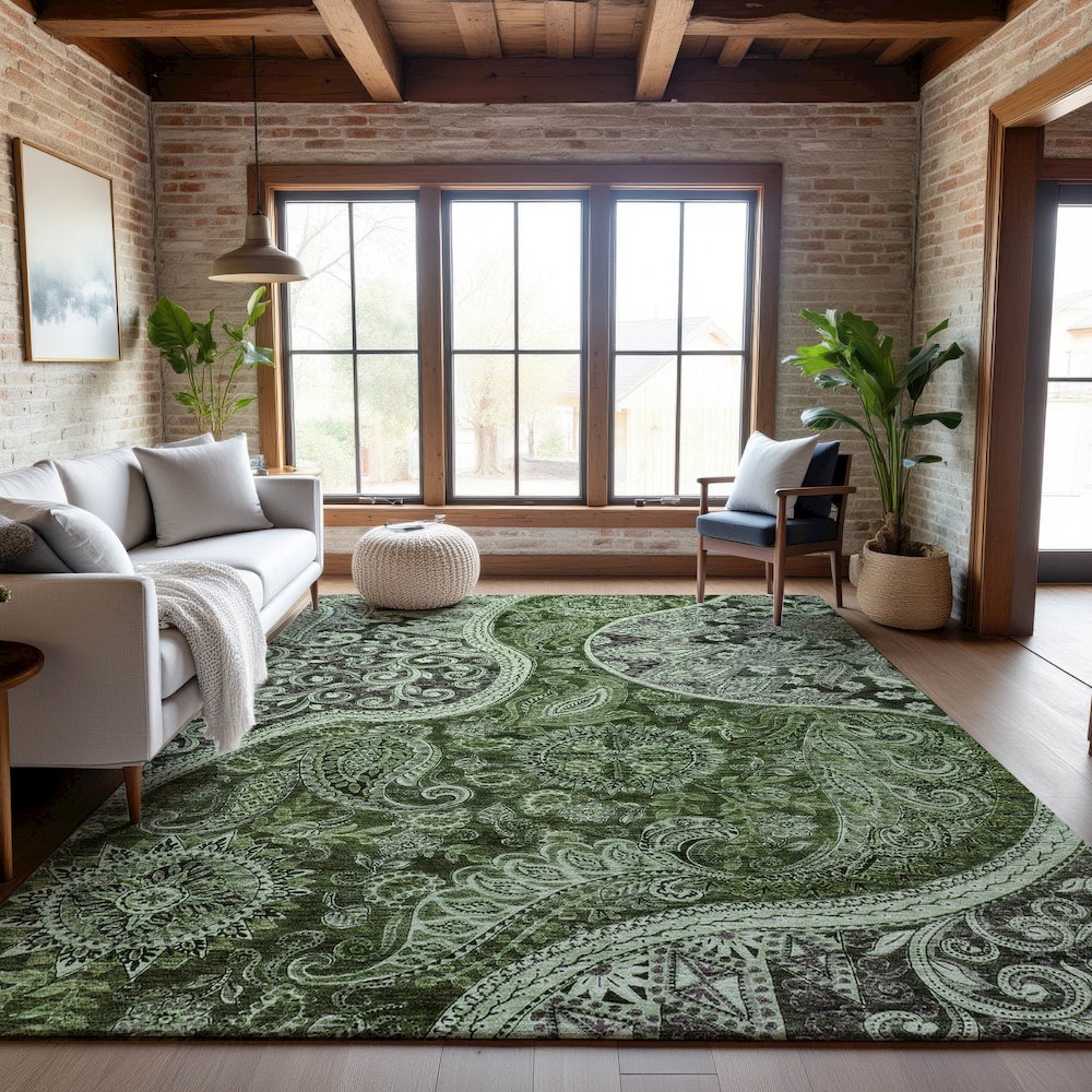 Premium Machine Washable Mayfield AMF1078 Olive 3' x 5' Rug